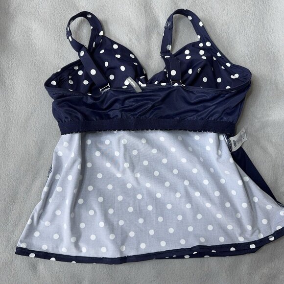 Lands End Tankini Swim Top Plus Size 18W V Neck Wrap Underwire Navy Polka Dot - Picture 10 of 11